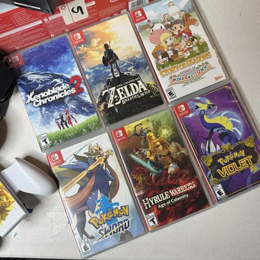 Nintendo Switch Console Bundle Neon Blue Red 6 Games Dock Case Joy-Con Grip Test